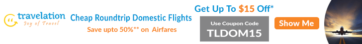 Huge discount on Round Trip Domestic Flights. Book Now & Get Up To $15 Off* with Coupon Code TLDOM15.